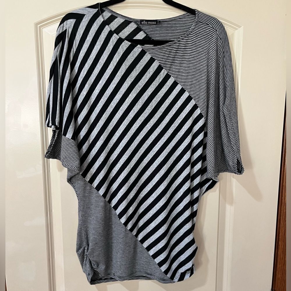 ANTHROPOLOGIE ELLA MOSS Stripe Short Sleeve Tunic Top Black Gray Women’s Small
